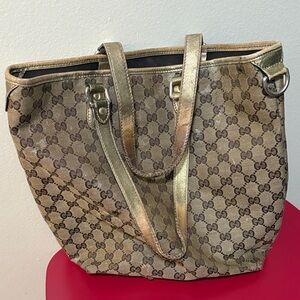 Gucci Signature Brown and Gold Tote with COA